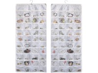 BB Brotrade Hanging Jewelry Organizer,Double Sided Jewelry Storage Organizer with Embossed Pattern,80 Clear PVC Pockets Organizer for Holding Jewelries White - BPMFXTB6R
