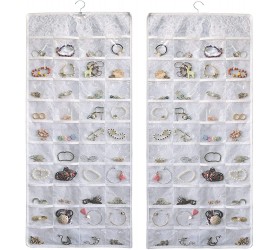 BB Brotrade Hanging Jewelry Organizer,Double Sided Jewelry Storage Organizer with Embossed Pattern,80 Clear PVC Pockets Organizer for Holding Jewelries White - BPMFXTB6R