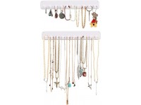 Boxy Concepts Necklace Organizer 2 Pack Easy-Install 10.5"x1.5" Hanging Necklace Holder Wall Mount with 10 Necklace Hooks Beautiful Necklace Hanger also for Bracelets Earrings and Keys White - B7TSI97GL