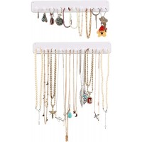 Boxy Concepts Necklace Organizer 2 Pack Easy-Install 10.5"x1.5" Hanging Necklace Holder Wall Mount with 10 Necklace Hooks Beautiful Necklace Hanger also for Bracelets Earrings and Keys White - B7TSI97GL