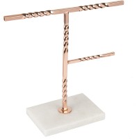 Creative Home Jewelry Tree Stand Accessory Organizer with Natural Stone Marble Base Copper Plated Hanger Pole 9.9" x 4" x 6.2" H Off-White - B29DLOTAC
