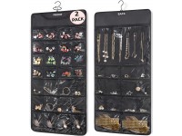 FOREGOER 2PCS Hanging Jewelry Organizer with Zipper Pocket Double Sided 43 Pockets Large Necklace Earring Accessory Holder OrganizerBlack - BQP1EDX7I
