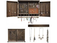 GLANT Rustic Wall Mounted Jewelry Organizer with Wooden Barndoor Decor,Wooden Wall Mount Holder,Jewelry holder for Necklaces Earings Bracelets Ring Holder. Includes matching hook organizer Rustic - B3DYVBINL