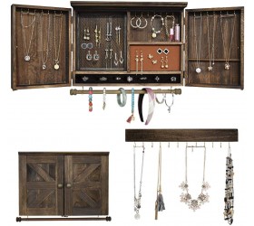 GLANT Rustic Wall Mounted Jewelry Organizer with Wooden Barndoor Decor,Wooden Wall Mount Holder,Jewelry holder for Necklaces Earings Bracelets Ring Holder. Includes matching hook organizer Rustic - B3DYVBINL