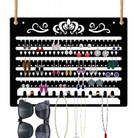 Hanging Earring Holder Jewelry Organizer Wall Mounted Necklace Hanger Vintage Style Bracelet Holder Accessories Rack Rings Sunglasses Closet Over the Door Display Storage 11"Wx14.56"L Black Metal - BG3PGRJ8B
