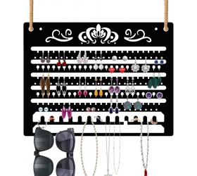 Hanging Earring Holder Jewelry Organizer Wall Mounted Necklace Hanger Vintage Style Bracelet Holder Accessories Rack Rings Sunglasses Closet Over the Door Display Storage 11Wx14.56L Black Metal - BG3PGRJ8B