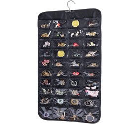 Hanging Jewelry Organizer Double Sided 80 Pocket Jewelry Chain Storage Bag 2 Layer of Fabric Jewelry Organizer Holder for Necklace Bracelet Earring Ring Chain Knitting Tool-Black - BAMNSMPGY