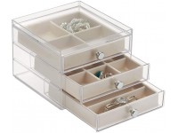 iDesign 37030 Plastic 3 Jewelry Box Compact Storage Organization Drawers Set for Cosmetics Hair Care Bathroom Dorm Desk Countertop Office 6.5" x 7" x 5" Clear and Ivory White - BB8U4GOUI