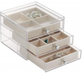 iDesign 37030 Plastic 3 Jewelry Box Compact Storage Organization Drawers Set for Cosmetics Hair Care Bathroom Dorm Desk Countertop Office 6.5 x 7 x 5 Clear and Ivory White - BB8U4GOUI