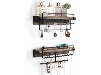 J JACKCUBE DESIGN Rustic Wood 2 Tier Jewelry Organizer Hanging Wall Mount Accessories Display Rack for Earrings Necklaces Breacelet Rings Scrunchies with Shelf- MK628A Rustic Wood - BXA3E1C3X
