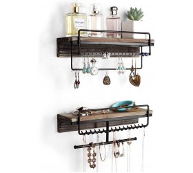 J JACKCUBE DESIGN Rustic Wood 2 Tier Jewelry Organizer Hanging Wall Mount Accessories Display Rack for Earrings Necklaces Breacelet Rings Scrunchies with Shelf- MK628A Rustic Wood - BXA3E1C3X