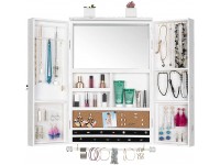 Large Rustic Wall Mounted Jewelry Organizer with Wooden Barndoor Decor. Jewelry holder for Necklaces Earings Bracelets Ring Holder and Accessories. Includes built-in mirror Distressed White. - BM9K7HL7E
