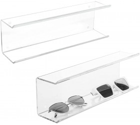 MyGift Wall Mounted Premium Quality Clear Acrylic Sunglasses Display Rack with Angled Edge Home and Retail Hanging Eyewear Organizer - BX0PAERCM