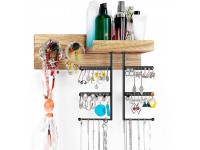 Nokgnoa Jewelry Organizer Wall Mounted Hanging Jewelry Organizer Display Rustic Wood Jewelry Holder with Large Capacity for Necklaces Bracelet Earrings Carbonized Black - BAMVHFPH4