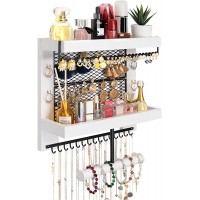 Pinzoveco Hanging Jewelry Organizer Wall Mounted Vintage Style Double-layer Necklace Holder Organizer Display For Necklaces Bracelet Earrings Ring White - BG6N6PESG