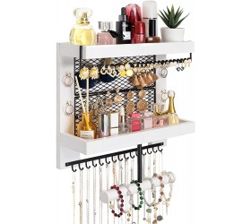 Pinzoveco Hanging Jewelry Organizer Wall Mounted Vintage Style Double-layer Necklace Holder Organizer Display For Necklaces Bracelet Earrings Ring White - BG6N6PESG