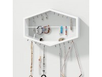ROSE BLOOM Jewelry Organizer Hanging Stylish Hexagon Shelf Wall Mounted Jewelry Holder with Bracelet Bar and Hooks - B39DY88MM