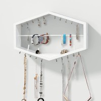 ROSE BLOOM Jewelry Organizer Hanging Stylish Hexagon Shelf Wall Mounted Jewelry Holder with Bracelet Bar and Hooks - B39DY88MM