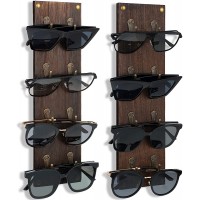 Set of 2 Rustic Mounted Sunglasses Storage Organizer Wood Eyeglasses Holder Sunglass Rack Eyeglasses Display Rack with Metal Hooks Glasses Wall Decor Hanging Jewelry Organizers for Home Decor - BB7MUTBY4