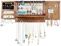 Tikea Rustic Jewelry Organizer Large Hanging Jewelry Holder 32.3 x 11.8 IN Wall Mounted Earring Storage Rack Wood Stand for Bracelet Necklace Ring w  39 Hooks Velvet Section Cork Board - BNGLOIS3T