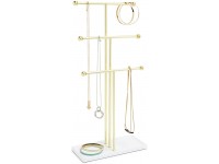 Umbra Trigem Hanging Jewelry Organizer Tiered Tabletop Countertop Free Standing Necklace Holder Display 3 Brass White - BEZ2DHELG