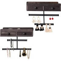 Wall Mount Jewelry Organizers Set of 2 w  Wooden Drawer Storage Box & Adjustable Necklace Holder – Jewelry Display for Bracelets Earrings Accessories & Makeup by Comfify - B3KNURMAP