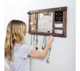 Wall Mounted Jewelry Organizer Holder Wooden Jewelry Holder Storage with Bracelet Rod，Organizing Accessories Holder with Rustic Vintage Design，30 Hooks，Perfect Hanging Display Rack for Necklaces Earrings Rings Detachable Rods Large - BZD0K57DZ
