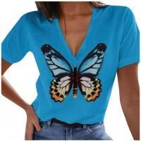 Casual V-Neck Polka 75 Women's Loose Butterfly Print Tops T-Shirt Halter only red Business Boho iness Clothing Club Long Sleeve Tube - BG02R4M27