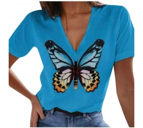 Casual V-Neck Polka 75 Women's Loose Butterfly Print Tops T-Shirt Halter only red Business Boho iness Clothing Club Long Sleeve Tube - BG02R4M27