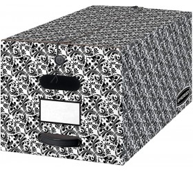 Bankers Box Decorative Storage Box with Lids String & Button Closure Black and White 4pk 0035601 - B9YO0PFQY