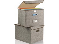Collapsible File Box with Lid [2-Pack] Decorative Documents Storage Organizer with Linen Filing Home Office Bin Letter Size Legal Size Gray - BEXWDATI7