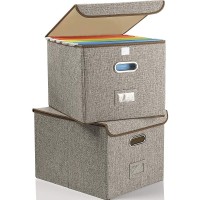 Collapsible File Box with Lid [2-Pack] Decorative Documents Storage Organizer with Linen Filing Home Office Bin Letter Size Legal Size Gray - BEXWDATI7
