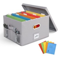 Gakky Sto File Organizer Box for Hanging Files with Lid Collapsible File Box for File Folder Storage ,document organizer box File Storage Organizer for Letter Legal Grey  1 SET ,with 5 Folders - B9PFK4ES8
