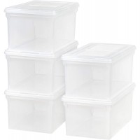 IRIS USA Letter & Legal Size Plastic Storage Bin Tote Organizing File Box with Durable and Secure Hinged Latching Lid Stackable and Nestable 5 Pack Clear - B9QMW1D65