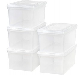 IRIS USA Letter & Legal Size Plastic Storage Bin Tote Organizing File Box with Durable and Secure Hinged Latching Lid Stackable and Nestable 5 Pack Clear - B9QMW1D65