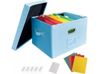 JSungo File Organizer Box Office Document Storage with Lid Collapsible Linen Hanging Filing Organization Home Portable Storage with Handle Letter Size Legal Folder Blue - BV8Q63BY4
