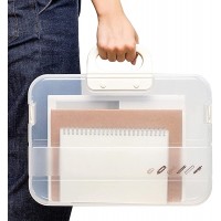 Lemical Portable Plastic Transparent File Boxes with Handle A4 Large Capacity Heavy Duty File Boxes Plastic Transparent Paper Storage Boxes Portable Documents Case Storage Boxes File Organizer Boxes - BHKPUUC1W