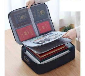 Oxford Document Organizer with Safe Code Lock,Storage Pouch Credential Bag Diploma Storage Important Document and File Pocket Laptop Notebooks,Bank Cards Valuables Travel Bag with Separators Black - BUVDRIYIJ