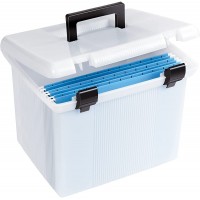 Pendaflex Portable File Box Frosted White Hinged Lid with Double Latch Closure 3 Blue Letter Size Hanging Folders Included 41745AMZ - BOFW55EMO