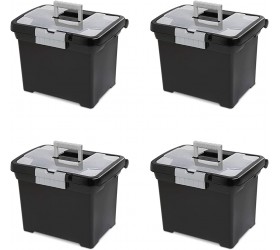 Sterilite 18719004 Portable File Box Black with Clear Storage Lid and Titanium Handle and Latch 4-Pack - B0241OBVE