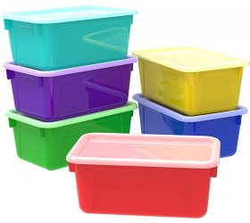 Storex Small Cubby Bins – Plastic Storage Containers for Classroom with Non-Snap Lid 12.2 x 7.8 x 5.1 inches Assorted Colors 5-Pack 62406A05C - BF084A9XX