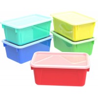 Storex Small Cubby Bins – Plastic Storage Containers for Classroom with Non-Snap Lid 12.2 x 7.8 x 5.1 inches Assorted Colors 5-Pack 62406U05C - B3BXQP447