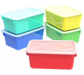 Storex Small Cubby Bins – Plastic Storage Containers for Classroom with Non-Snap Lid 12.2 x 7.8 x 5.1 inches Assorted Colors 5-Pack 62406U05C - B3BXQP447