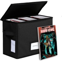 WOMACO Comic Book Storage Box with 2 Dividers Heavy Duty Collapsible Comic Short Case with Zipper Lids Holds 150 Comics Comic Book Bin Container 1 Pack Black - B3Q312BMY