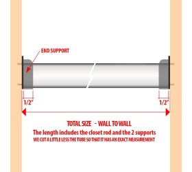 23 Long Round Wardrobe Tube Closet Rod 1 4,1 2,3 4 Polished Chrome Round Tubing + 2 End Supports Custom Length - - BZ6L1NFNB