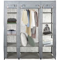Livebest 69 High Non-Woven Fabric Portable Wardrobe Closet with Cover Doors-12 Storage Shelves 120 lbs Heavy Duty,59 L x 18 W x 69 H - BAPMD3RLJ