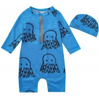 SUSHANG Kids Toddler Boys Fish Print Short Sleeve One-Piece Swimwear Swimsuit with Swimming Cap Zipper Bathing Suit 1-6T - B0L9BODXK