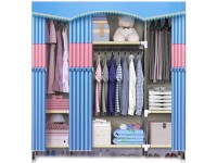 Wardrobe Portable Cloth Steel Pipe Free Standing Closet Storage Organizer Cabinet Garment Organizer for Hallway Living Room Guest Room 168x172x45CM 66x68x18in FANJIANI Color : Blue - BVT165E25