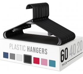 Plastic Clothes Hangers 20 40 & 60 Packs Heavy Duty Durable Coat and Clothes Hangers | Vibrant Color Hangers | Lightweight Space Saving Laundry Hangers 60 Pack Black - BI6E3WPHA