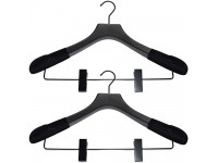 Premiere Luxe Natural Wood Coat Hangers- Wooden Suit Hangers with Clips Skirt Hangers Pants Hangers with Clips- Standard Clothing Hangers- Space Saving Hangers Black with Black Velvet 24 - B92483NCZ